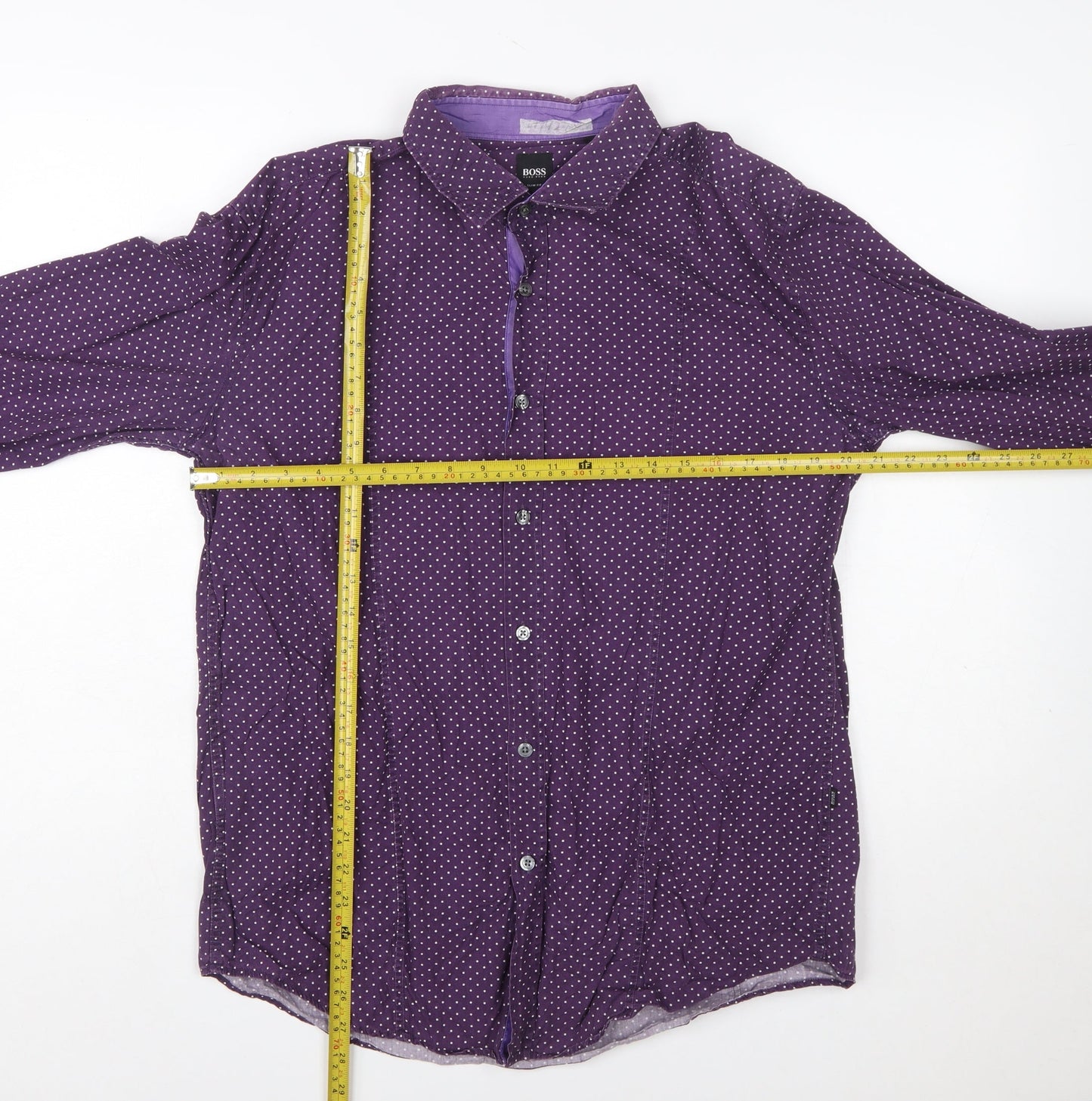 Hugo Boss Men's Purple Polka Dot Slim Fit Long Sleeve Shirt XL