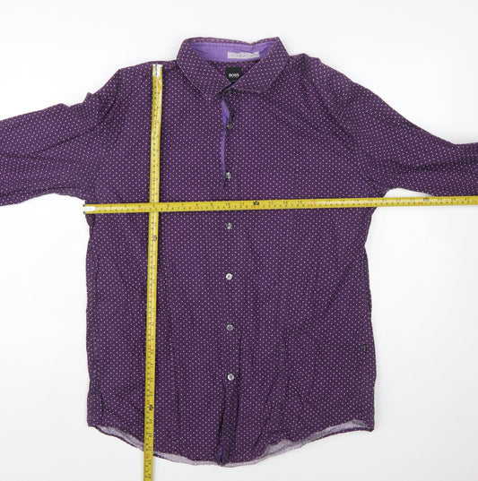 Hugo Boss Men's Purple Polka Dot Slim Fit Long Sleeve Shirt XL