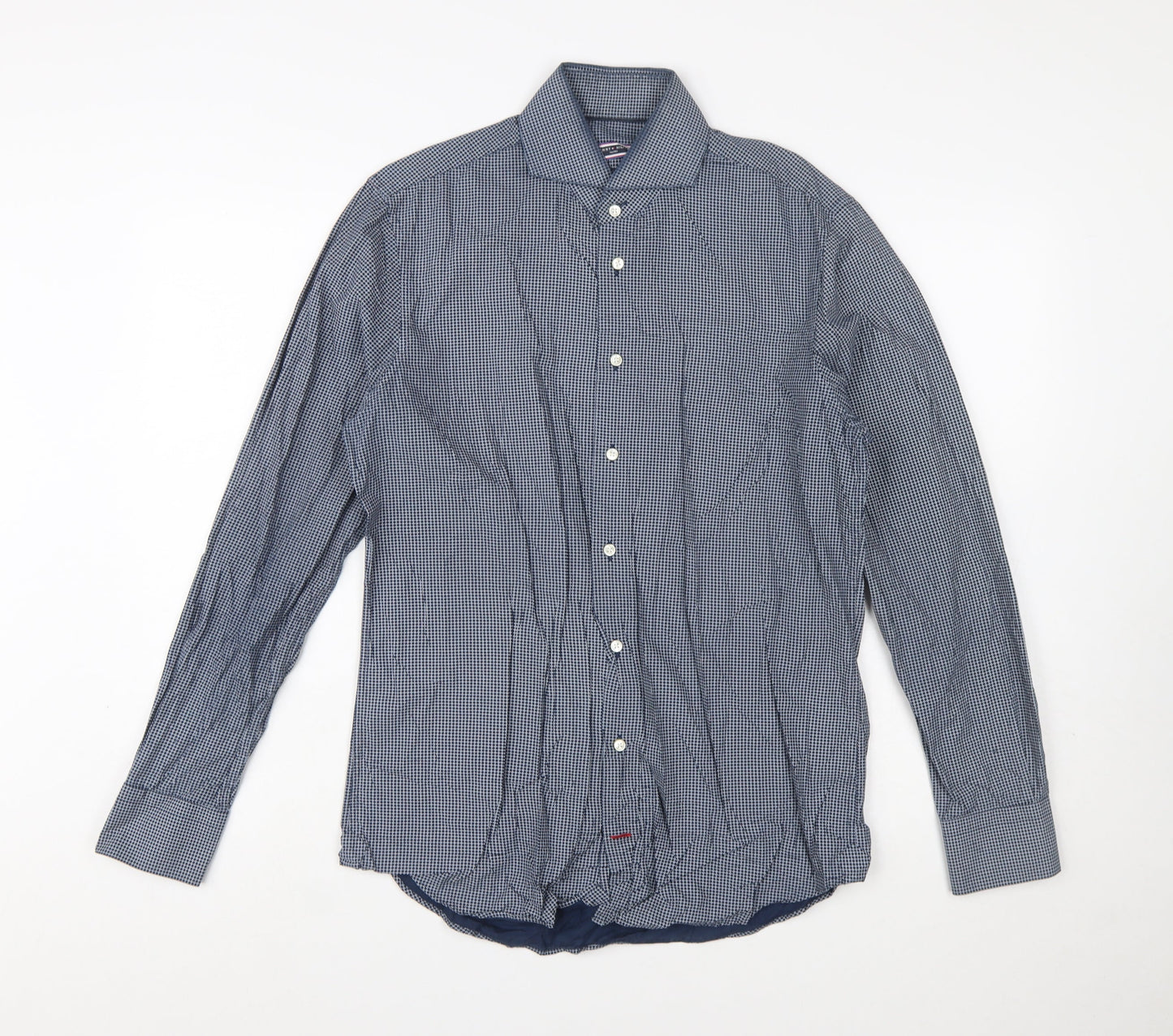 Tommy Hilfiger Men's Blue Slim Fit Long Sleeve Cotton Shirt 15.5