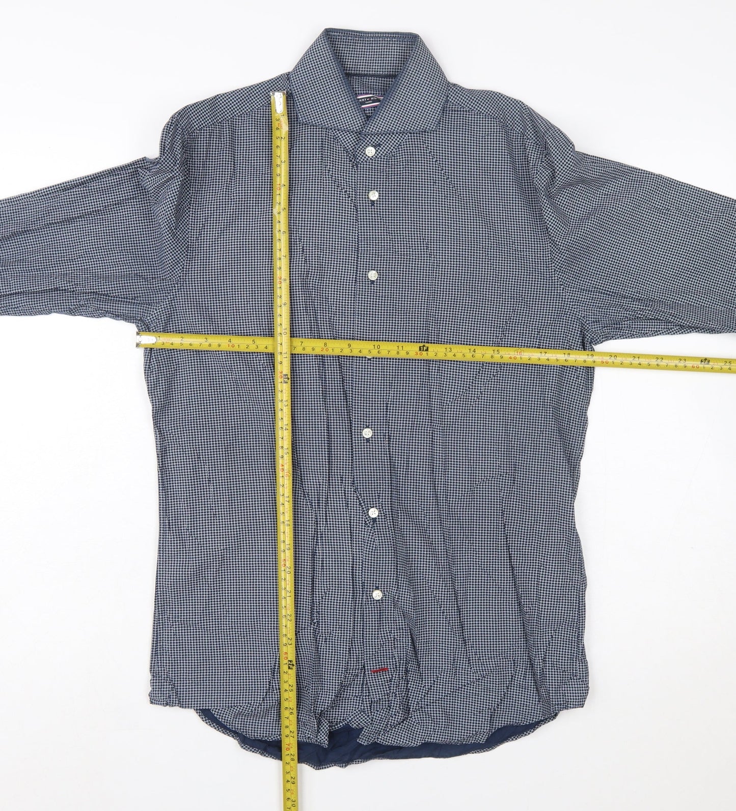Tommy Hilfiger Men's Blue Slim Fit Long Sleeve Cotton Shirt 15.5
