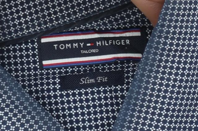 Tommy Hilfiger Men's Blue Slim Fit Long Sleeve Cotton Shirt 15.5