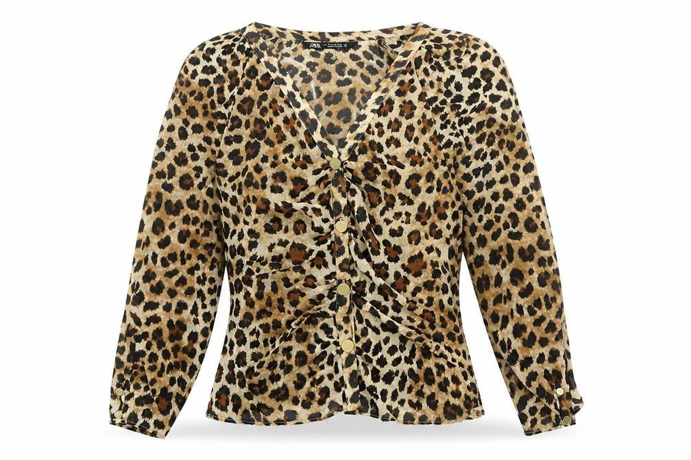 Zara Women's Brown Leopard Print Wrap Blouse XS