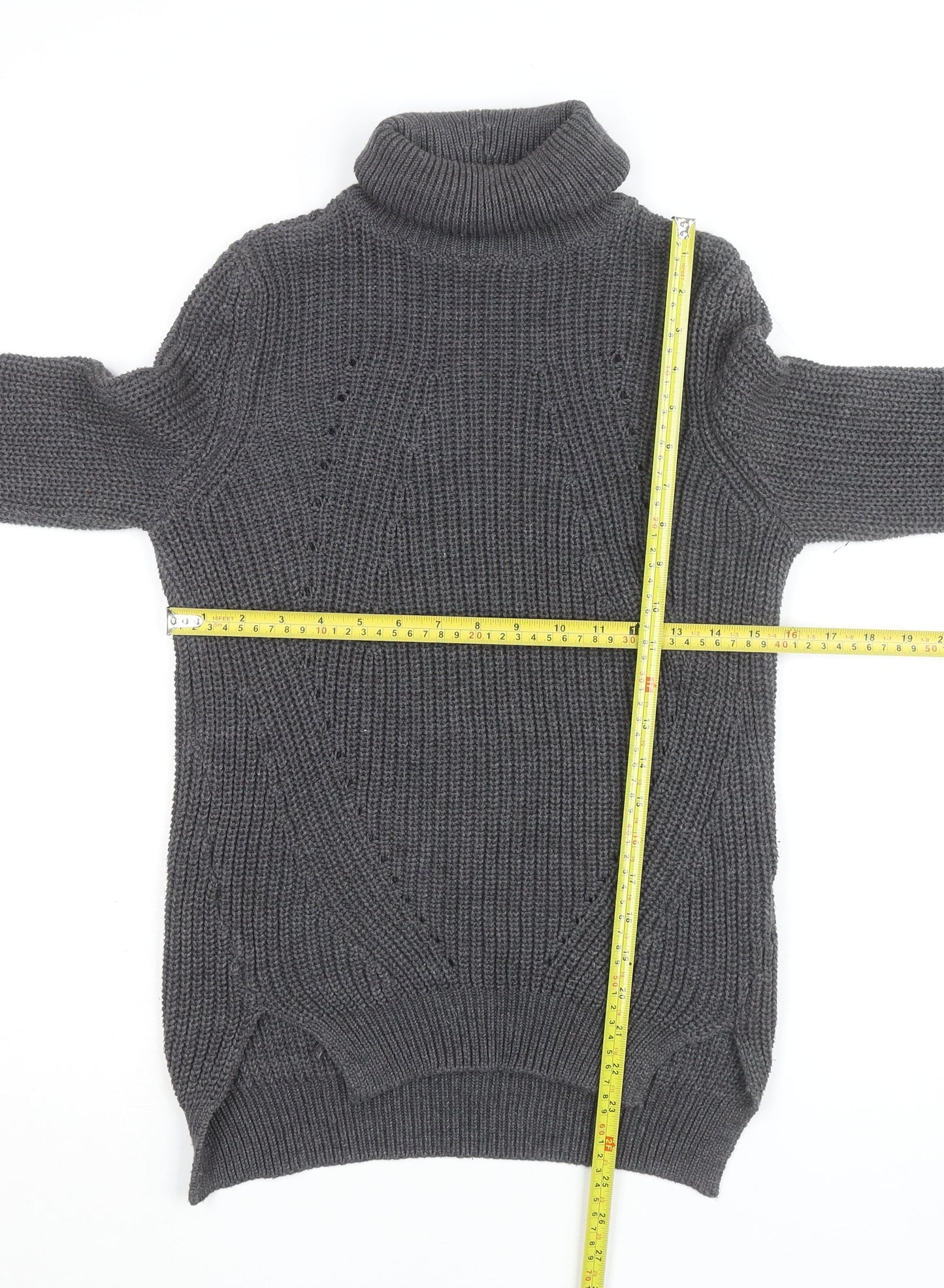 Noisy May Women Grey Roll Neck Chunky Knit Jumper Size S