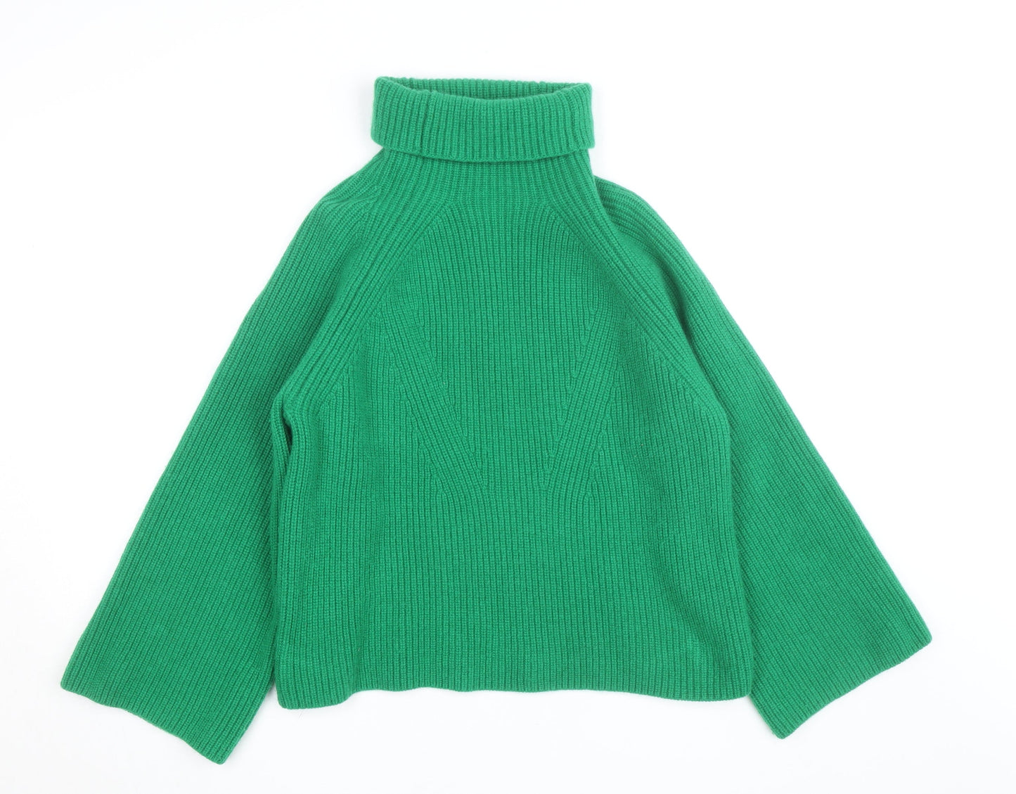 H&M Women's Green Wool Roll Neck Jumper Size S Relaxed Fit