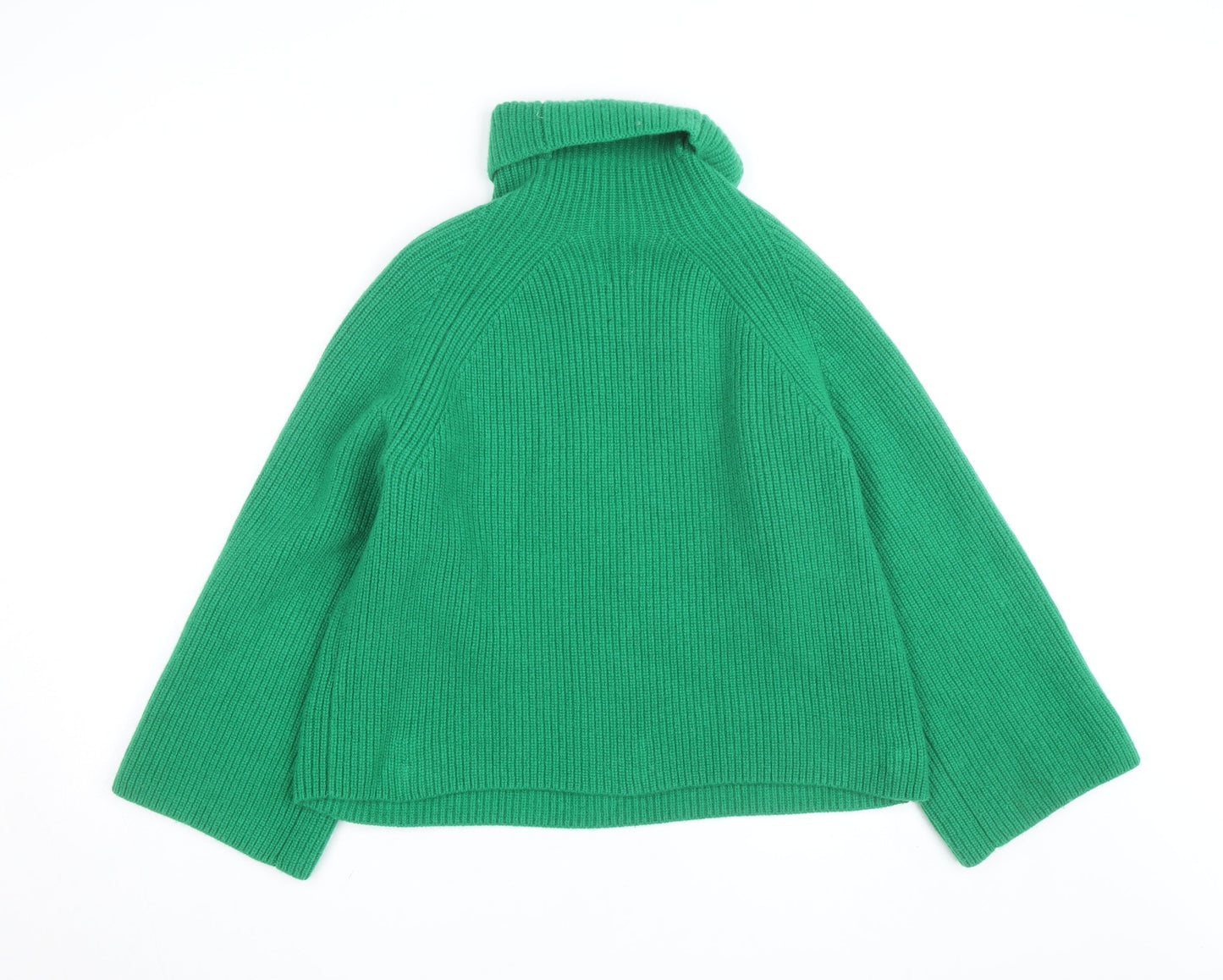 H&M Women's Green Wool Roll Neck Jumper Size S Relaxed Fit