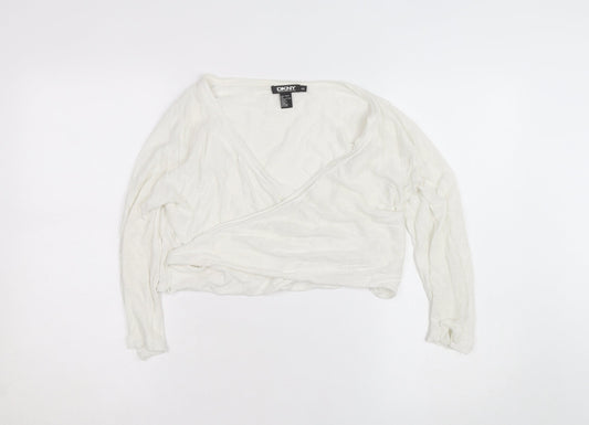 DKNY Women’s Ivory Linen Cotton Wrap Jumper Petite S