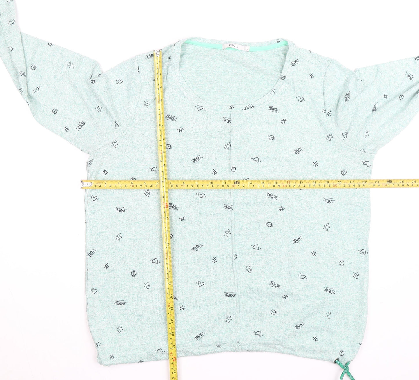 Cecil Womens Green Scoop Neck Long Sleeve Graphic Pullover Jumper Size L