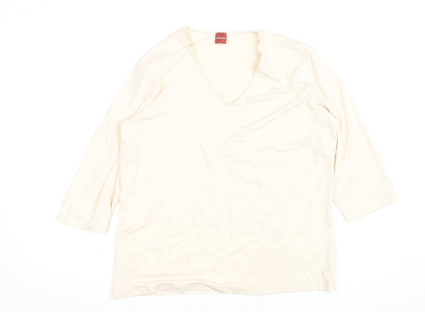 Olsen Women's Ivory V-Neck 3/4 Sleeve Jersey T-Shirt Size 16