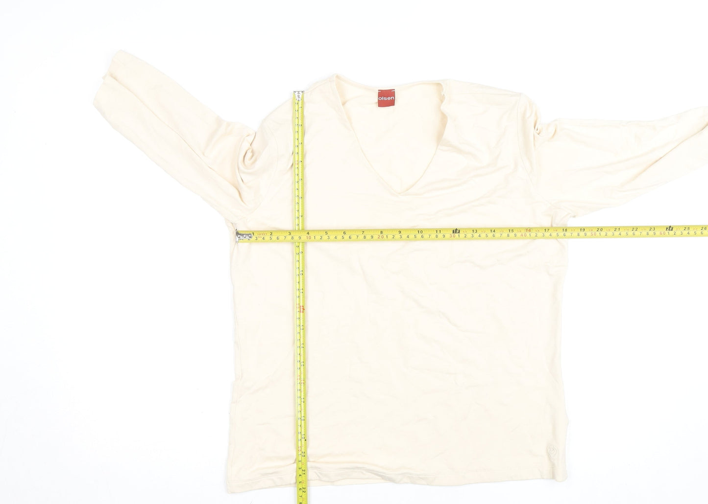 Olsen Women's Ivory V-Neck 3/4 Sleeve Jersey T-Shirt Size 16
