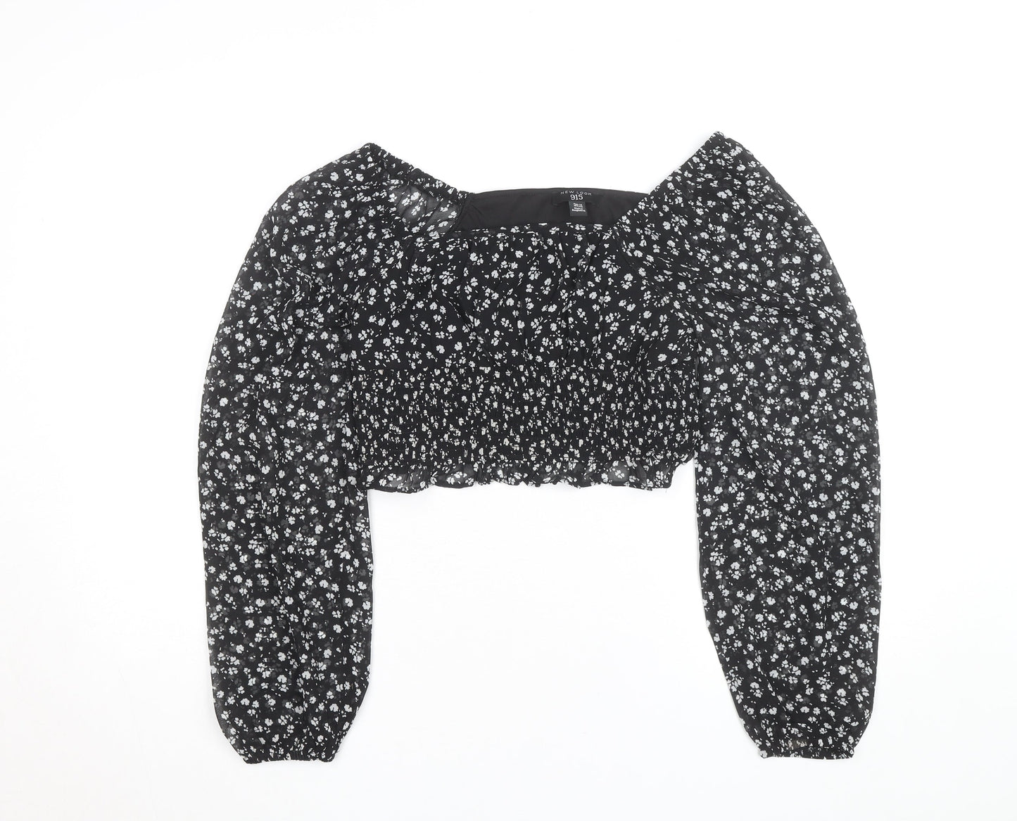 New Look 915 Girls Black Floral Cropped Top Age 14 Years Long Sleeve