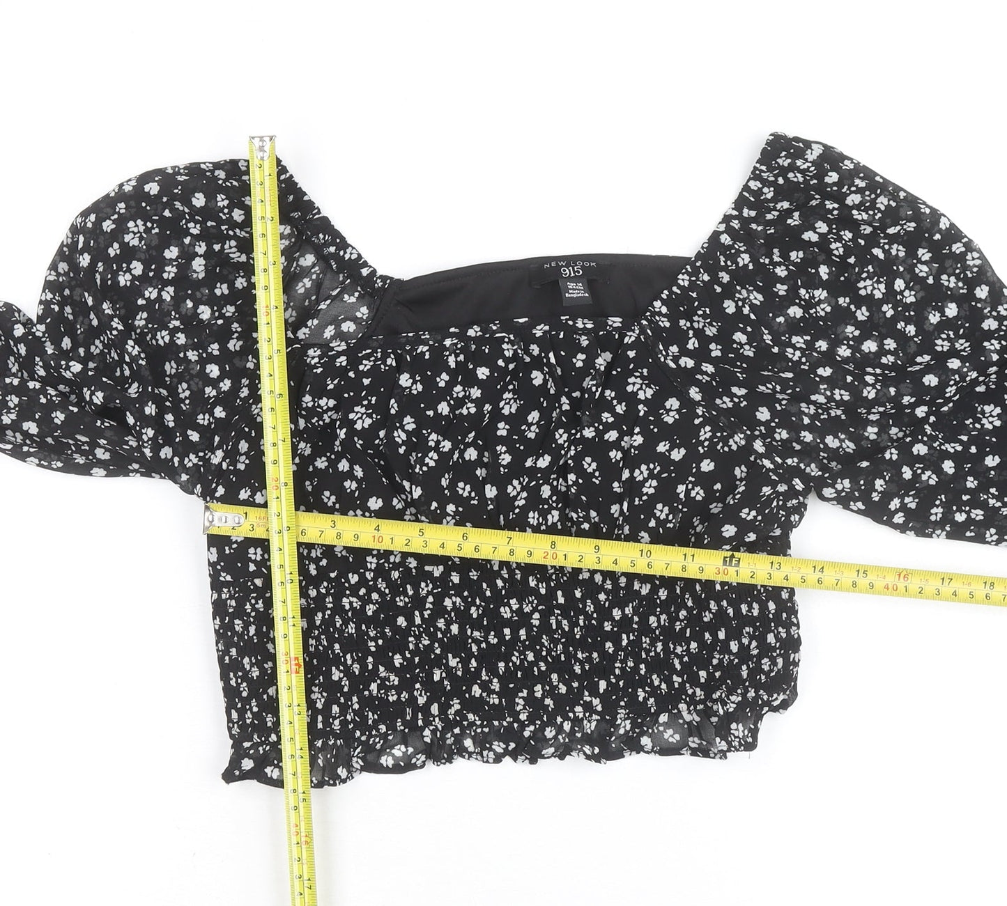 New Look 915 Girls Black Floral Cropped Top Age 14 Years Long Sleeve