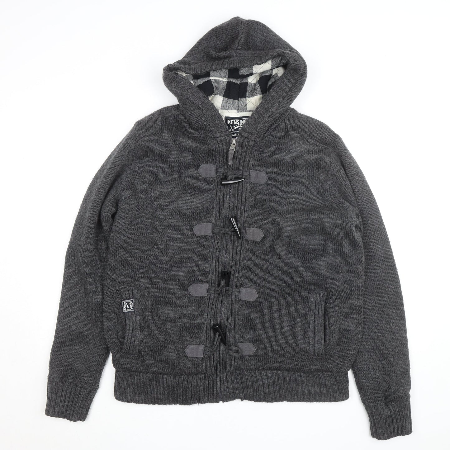 Kensington Dockside Men's Grey Hooded Toggle Cardigan Jumper Size L