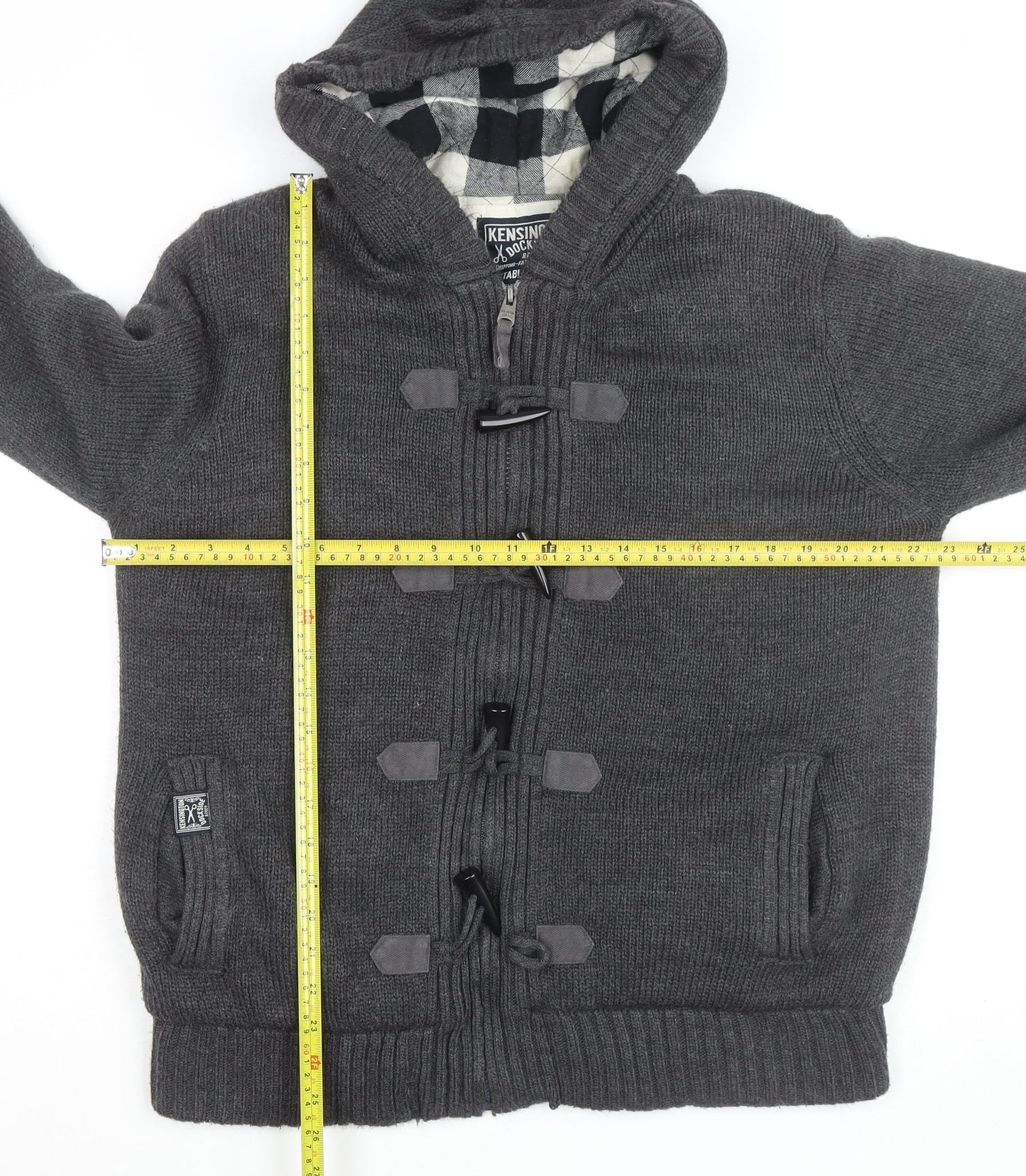 Kensington Dockside Men's Grey Hooded Toggle Cardigan Jumper Size L