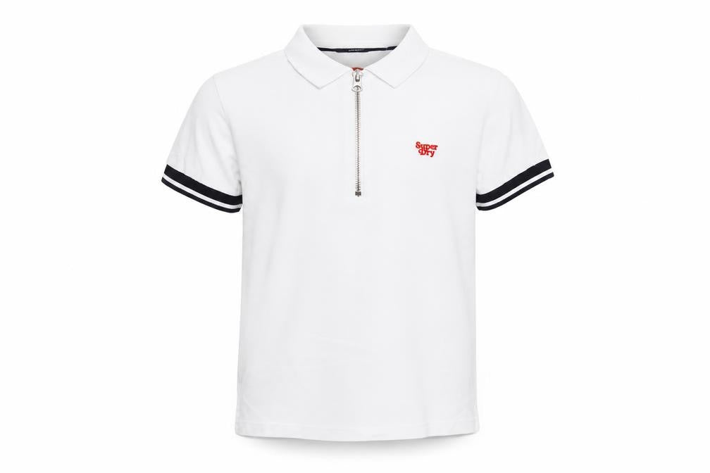 Superdry Boys White Short Sleeve Polo Shirt UK 6 Regular Fit Zip Collar