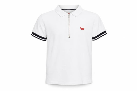 Superdry Boys White Short Sleeve Polo Shirt UK 6 Regular Fit Zip Collar