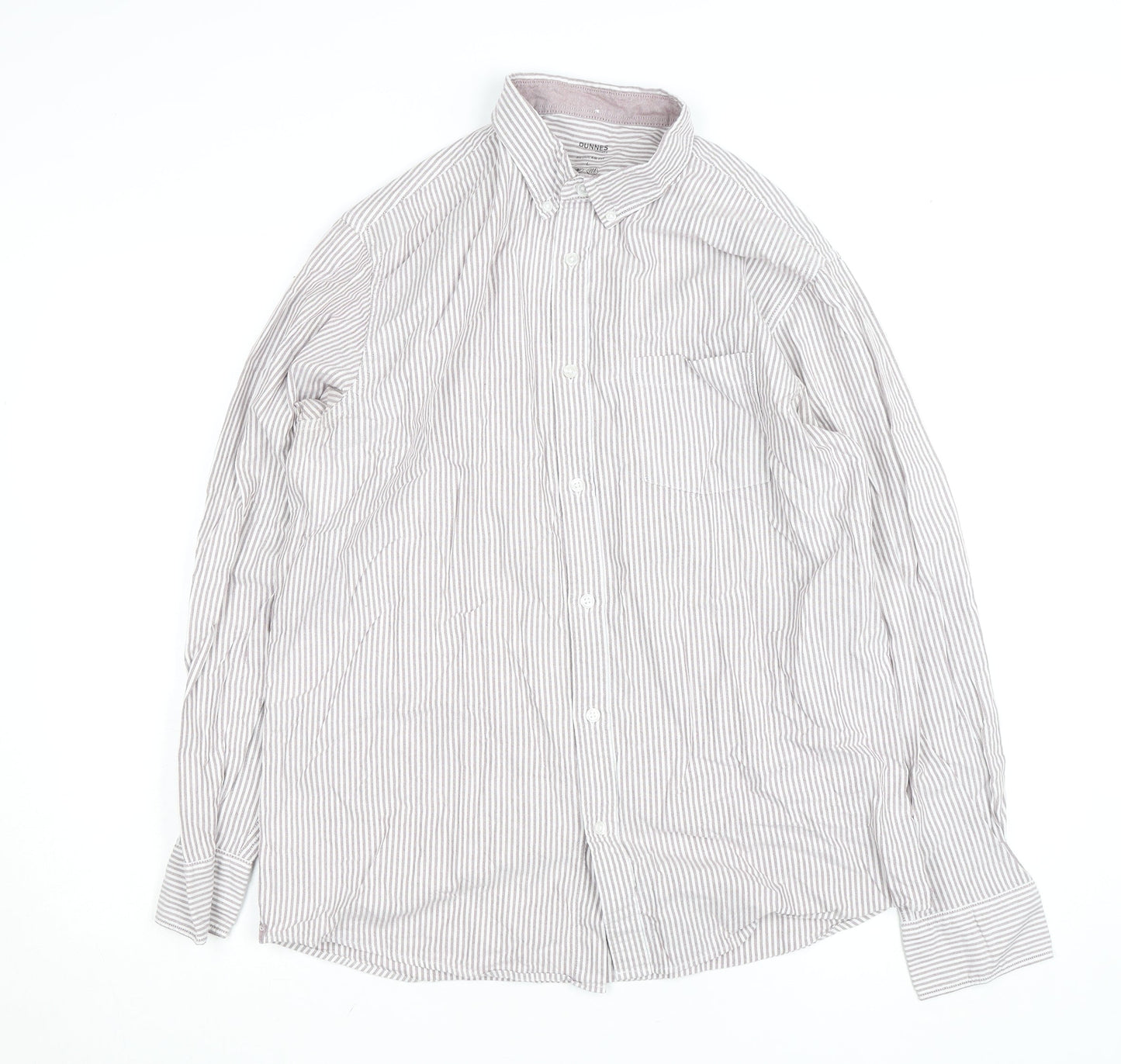 Dunnes Stores Men's Brown Striped Regular Fit Cotton Dress Shirt L