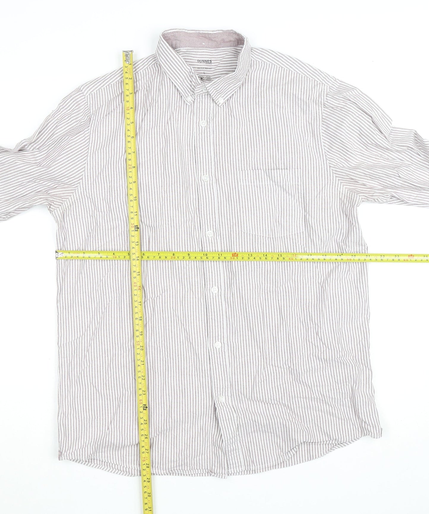 Dunnes Stores Men's Brown Striped Regular Fit Cotton Dress Shirt L