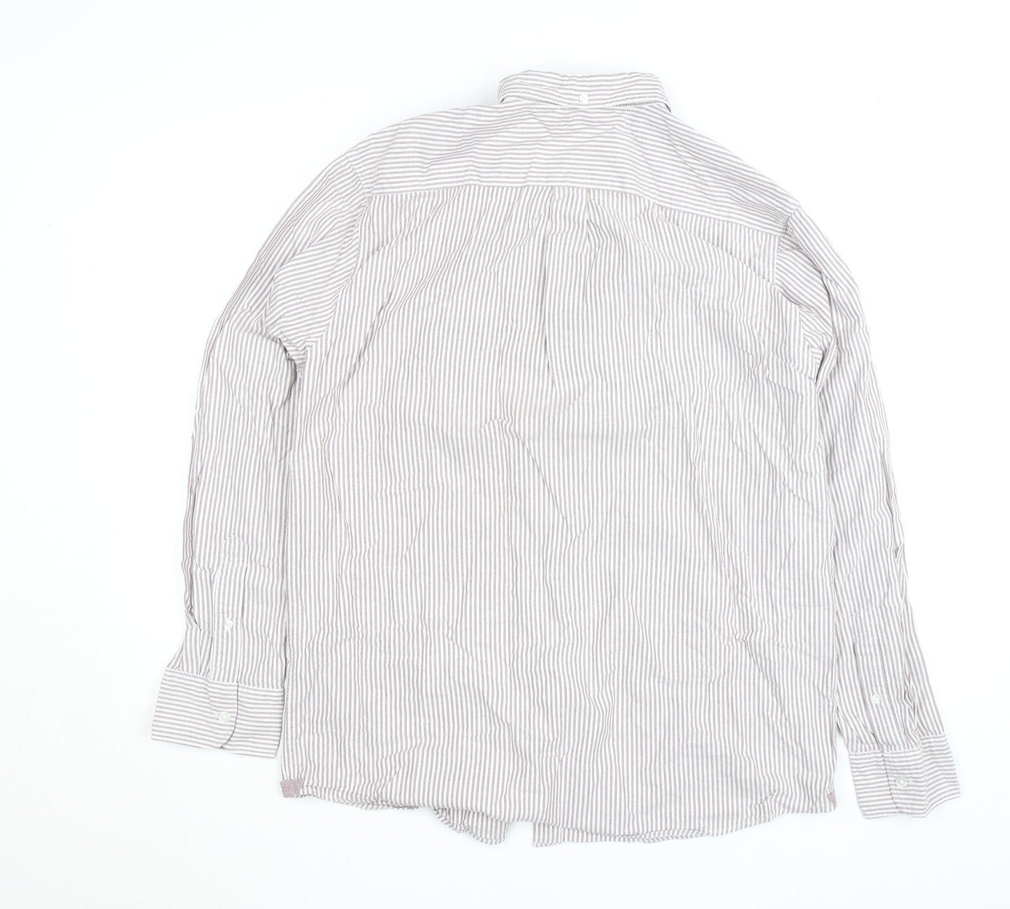 Dunnes Stores Men's Brown Striped Regular Fit Cotton Dress Shirt L