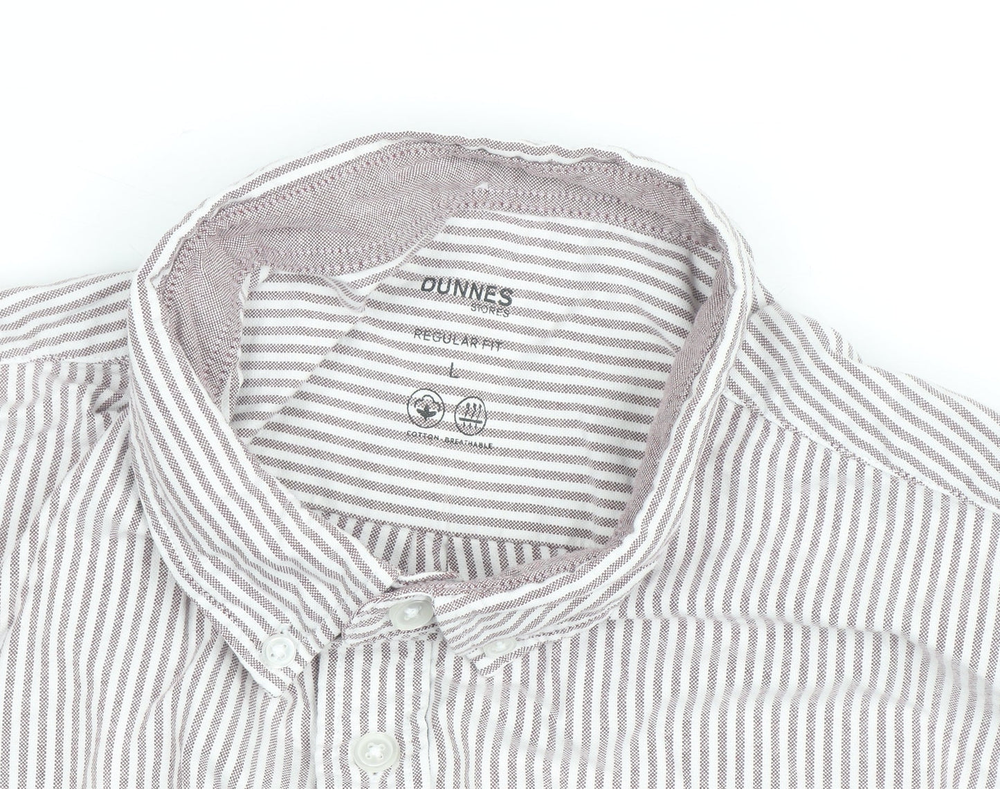 Dunnes Stores Men's Brown Striped Regular Fit Cotton Dress Shirt L