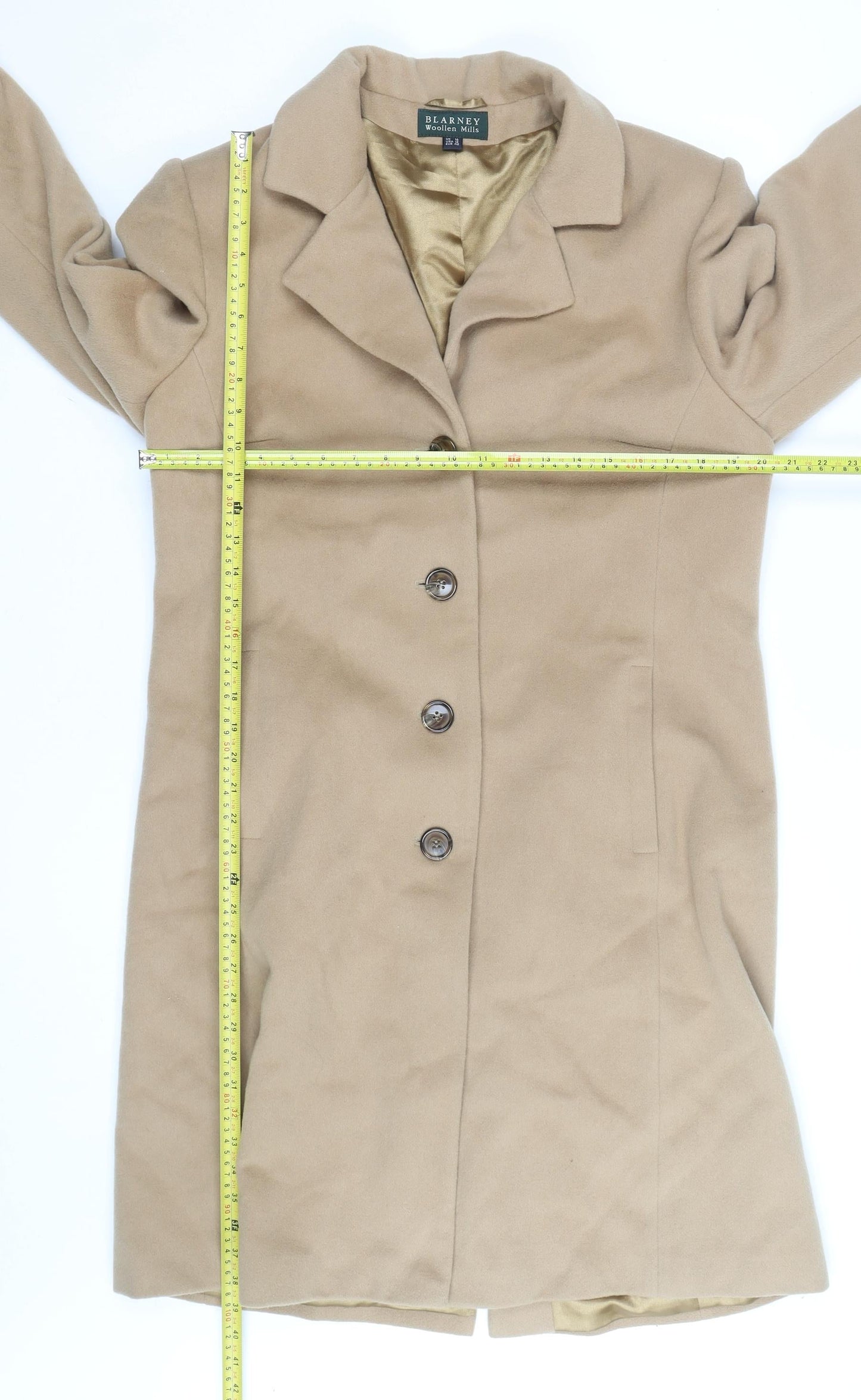 Blarney Woollen Mills Women's Beige Long Wool Overcoat Size 16