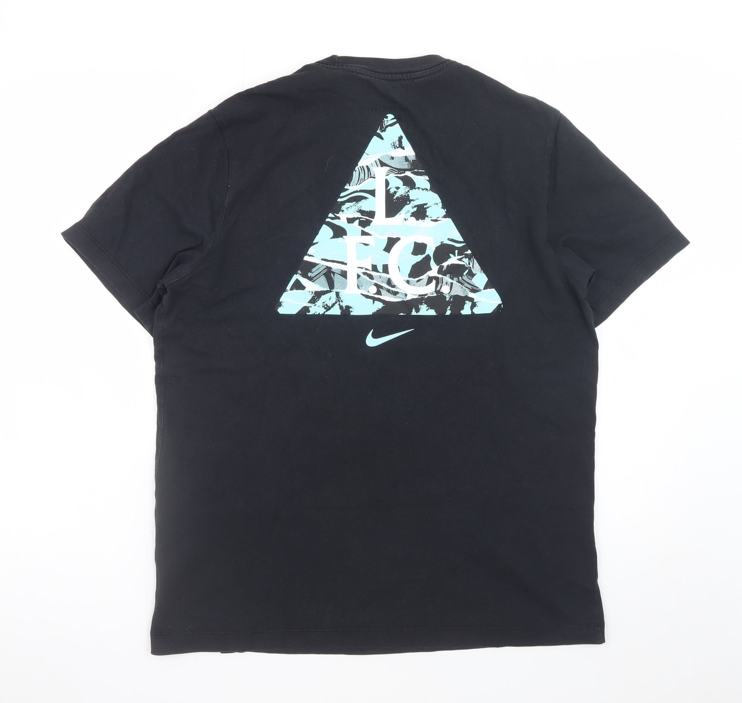 Nike Men Black Graphic Sports T-Shirt Medium Cotton Crew Neck