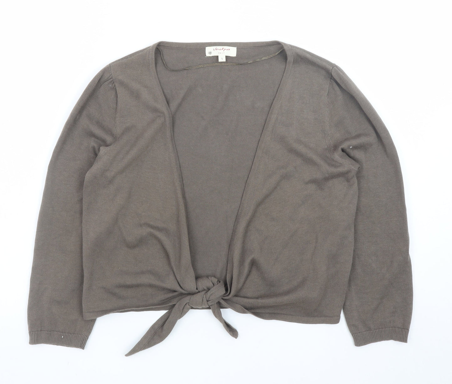 Jackpot Women Brown Cotton Tie Front Cardigan Size S