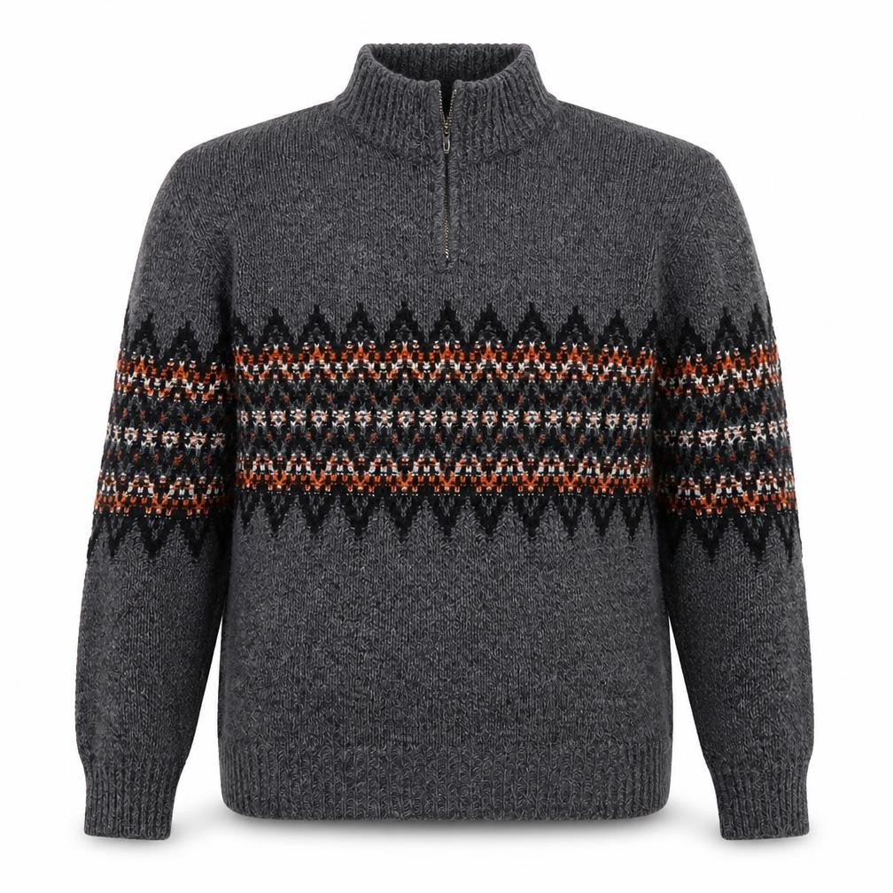 Next Men’s Grey Fair Isle 1/4 Zip Wool Jumper XL Winter Knitwear