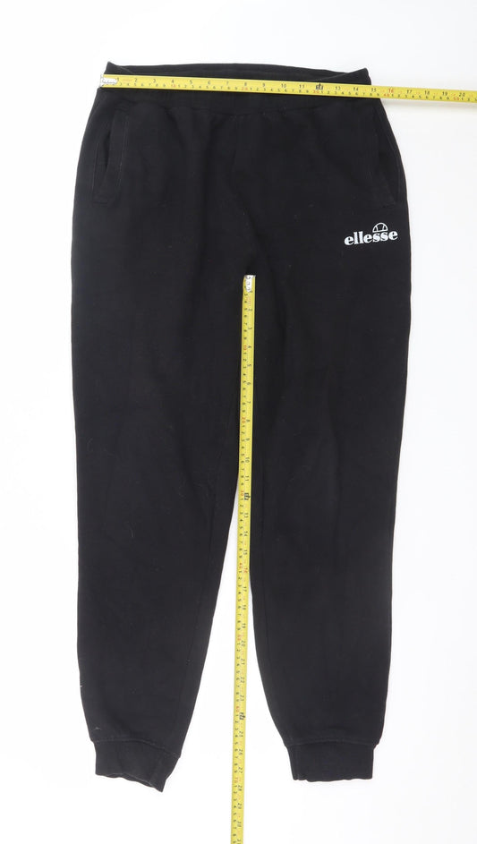 Ellesse Men Black Jogger Sweatpants UK 12 Relaxed Fit Cotton Blend