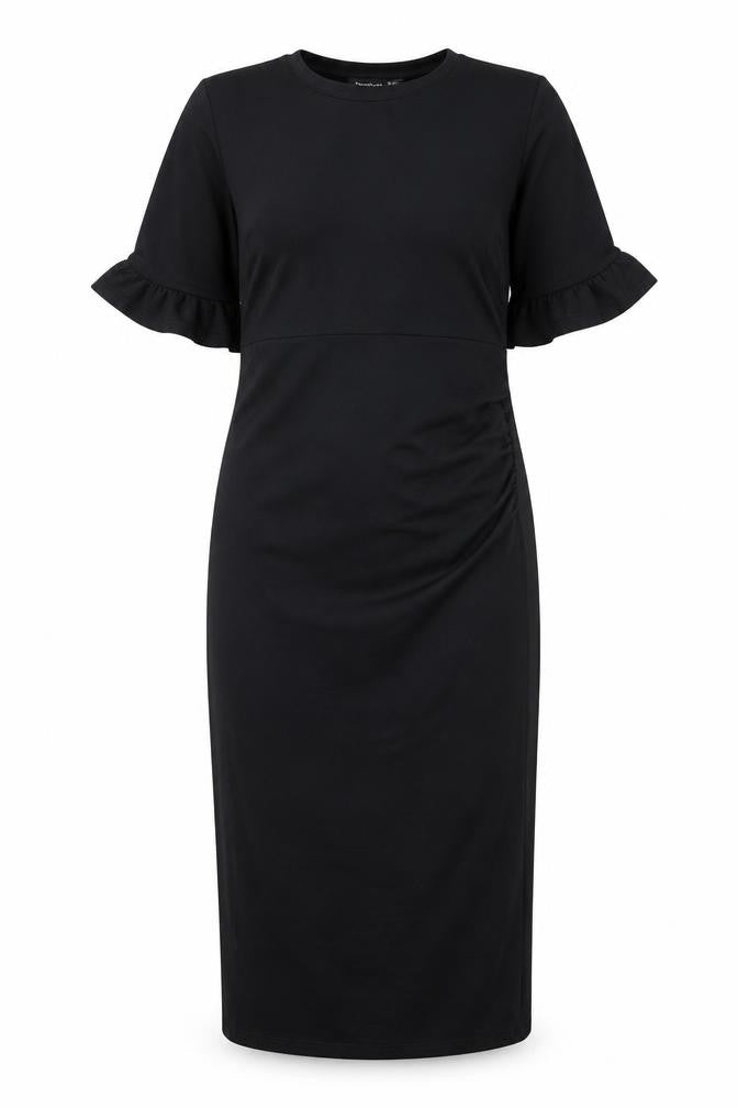 Boohoo Women Black Size 12 Bodycon Ruffle Sleeve Knee Length Dress