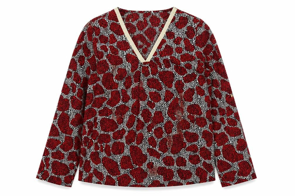 AKOZ De Toi Women’s Red Animal Print V-Neck Tunic Blouse Size S