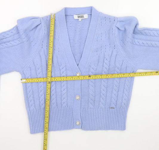 Diesel Women's Blue Cable-Knit Puff Sleeve Cardigan - Size S