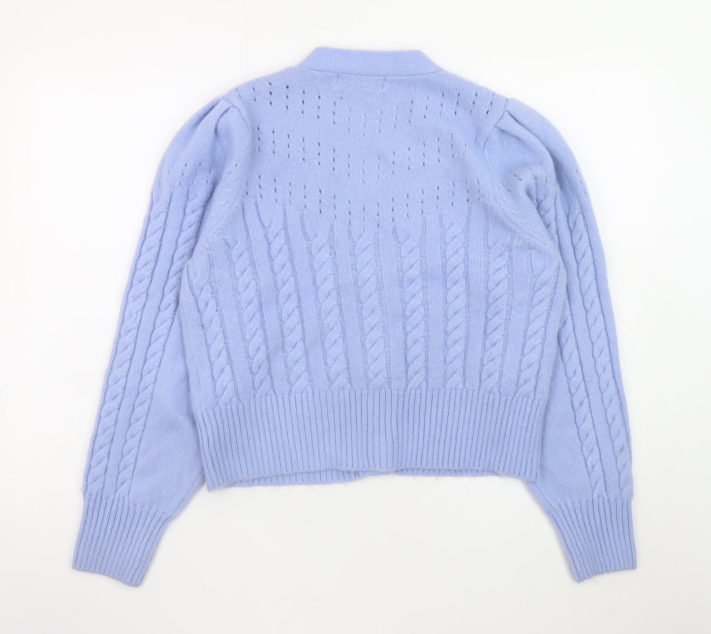 Diesel Women's Blue Cable-Knit Puff Sleeve Cardigan - Size S