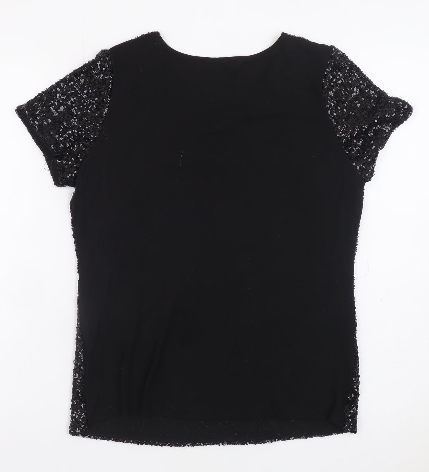 Oasis Women's Black Sequin Short Sleeve Party Top Size S