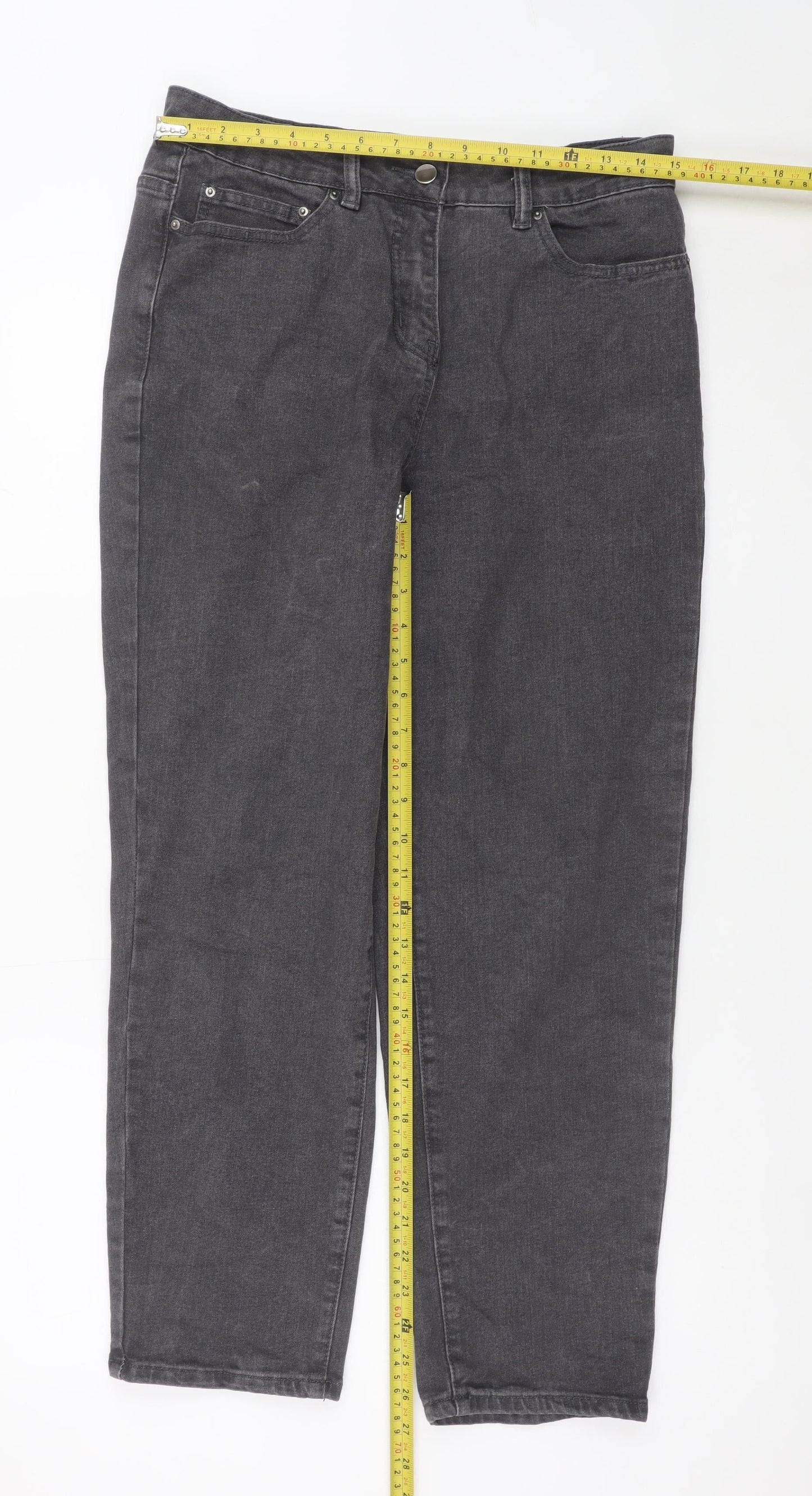 Pixiegirl Women Grey Petite Stretch Straight Jeans Size 12