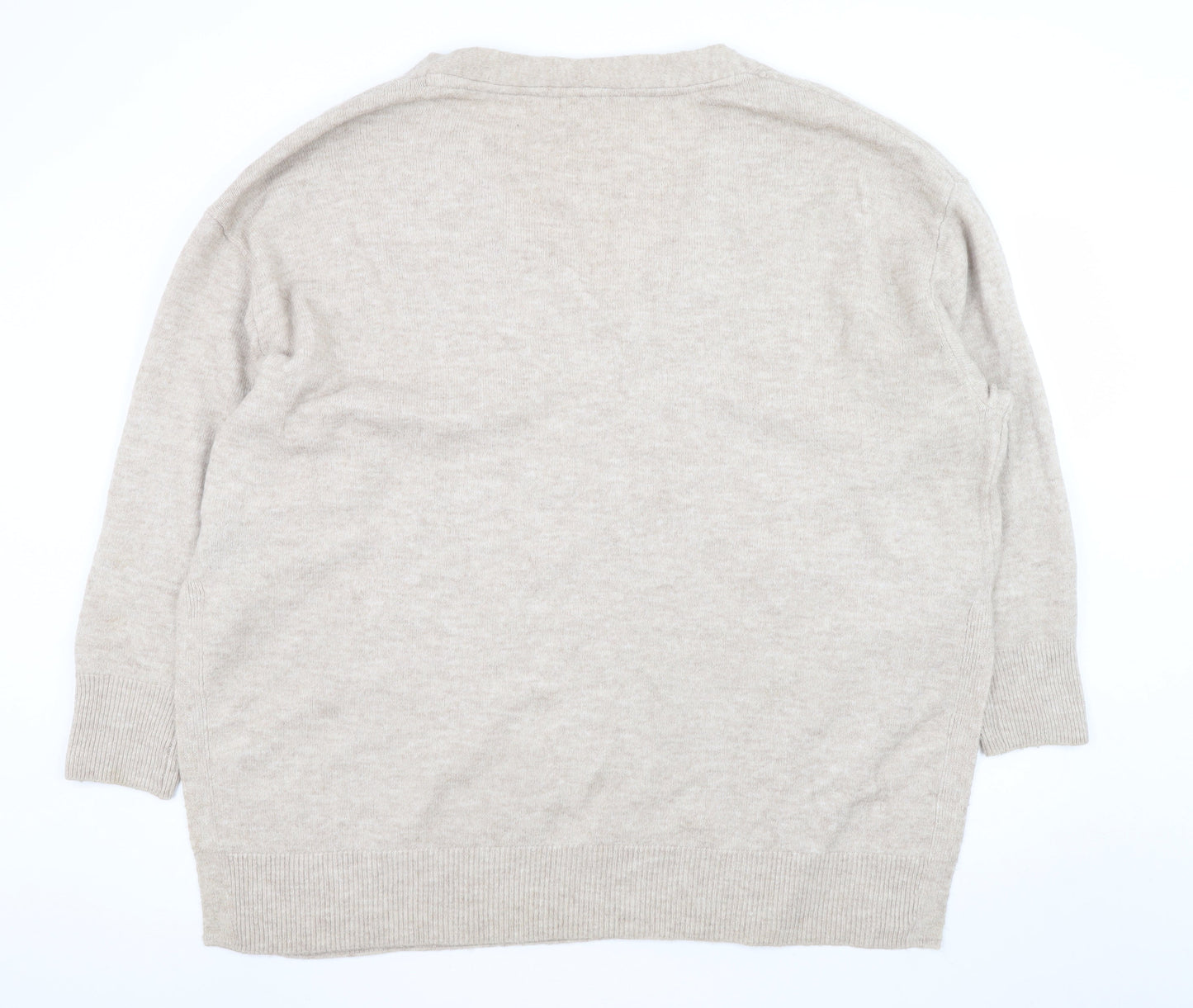 H&M Women Beige V-Neck Long Sleeve Pullover Jumper Size 20