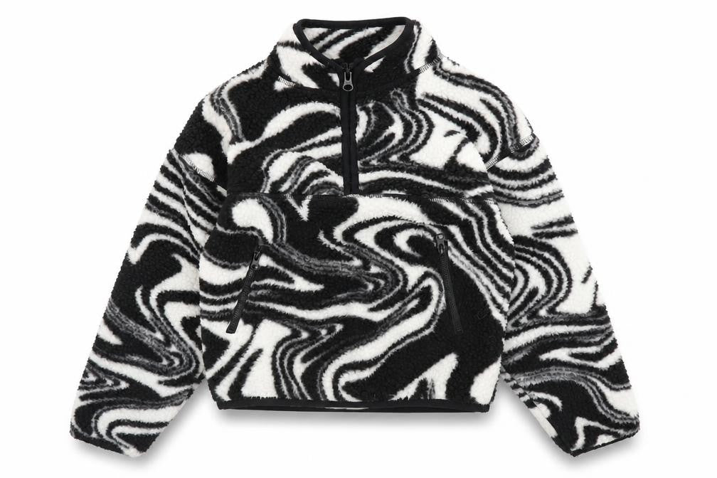 Dunnes Girls Black & White Fleece 1/2 Zip Pullover Sweatshirt 6-7 Years