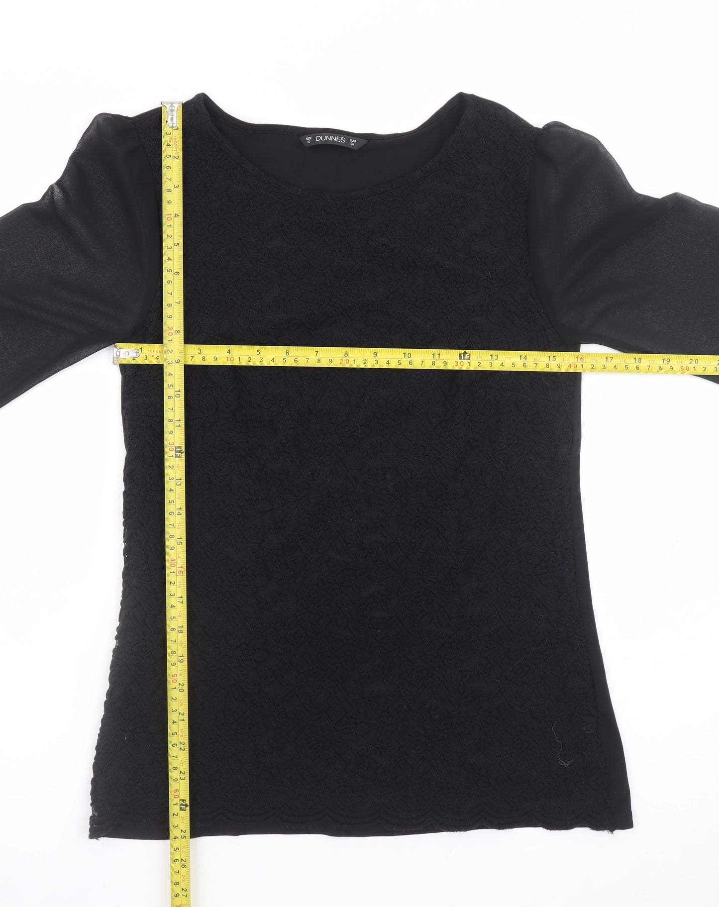 Dunnes Women’s Black Lace Chiffon Long Sleeve Tunic Blouse Size 10