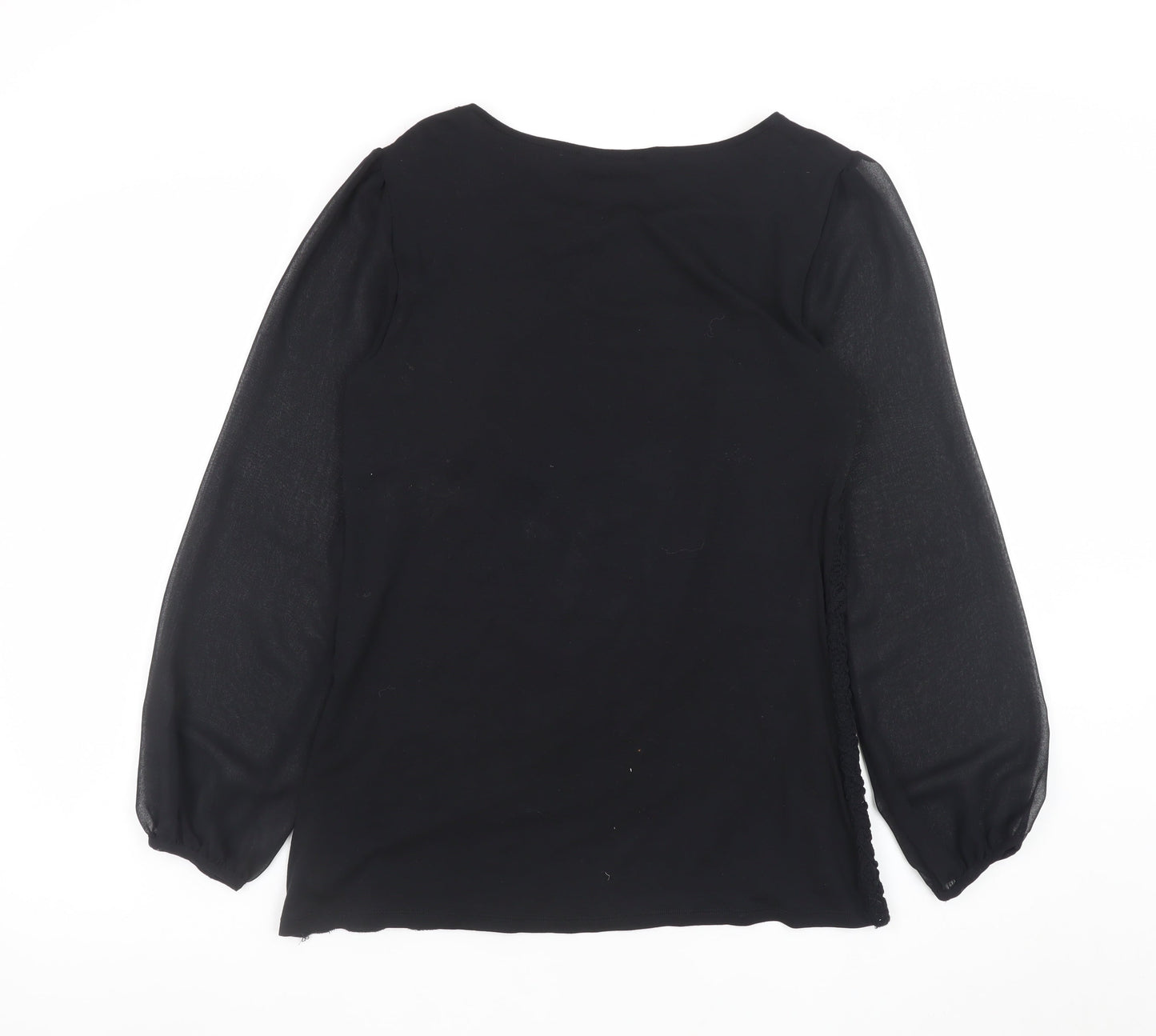 Dunnes Women’s Black Lace Chiffon Long Sleeve Tunic Blouse Size 10