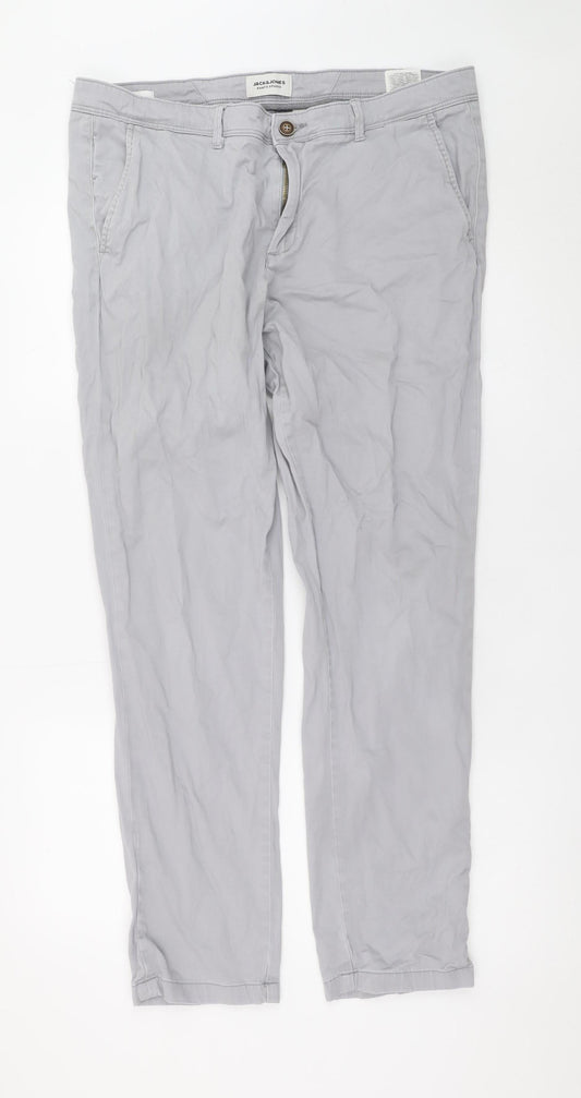 Jack & Jones Men’s Grey Straight Fit Jeans 36W 32L Cotton Blend