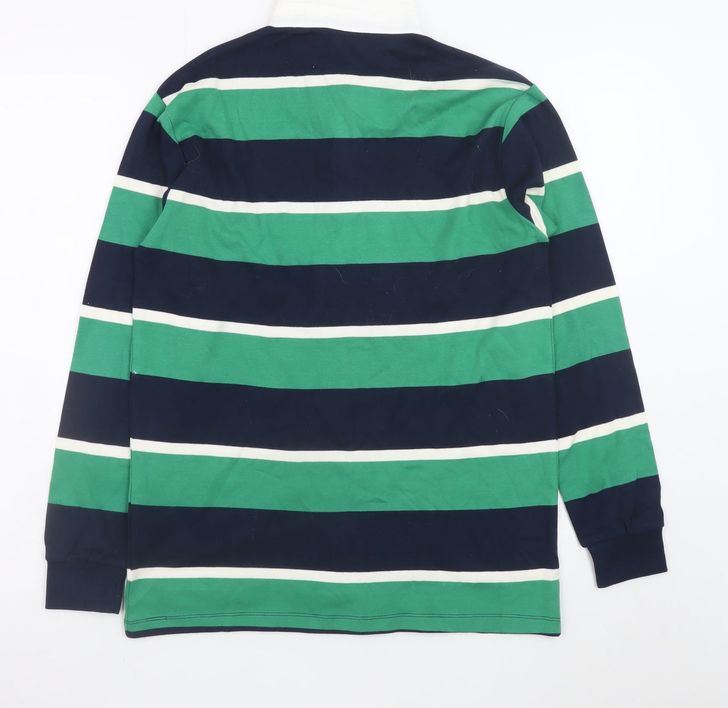 Primark Boys Green & Navy Striped Long Sleeve Polo Rugby Shirt 13-14 Years