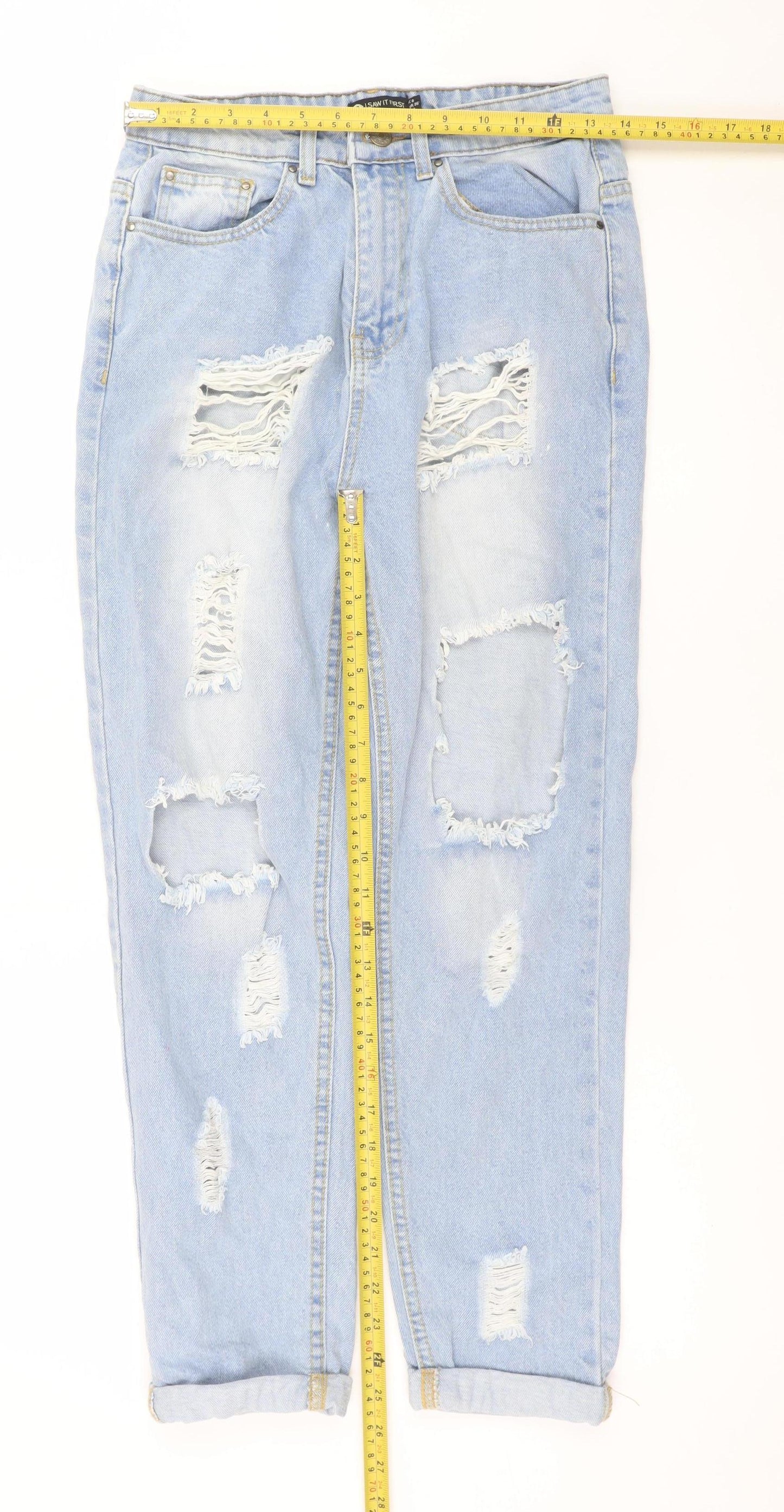 I Saw It First Womens Light Blue Distressed Mom Jeans UK 8