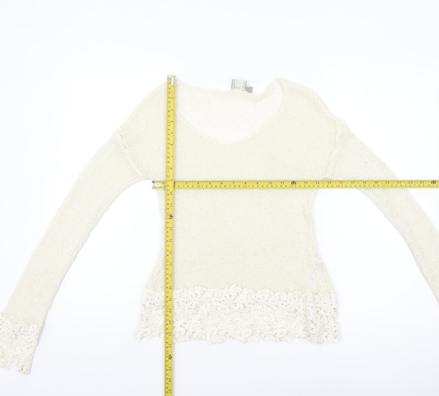 ASOS Women Ivory V-Neck Knit Lace Hem Jumper Size 8