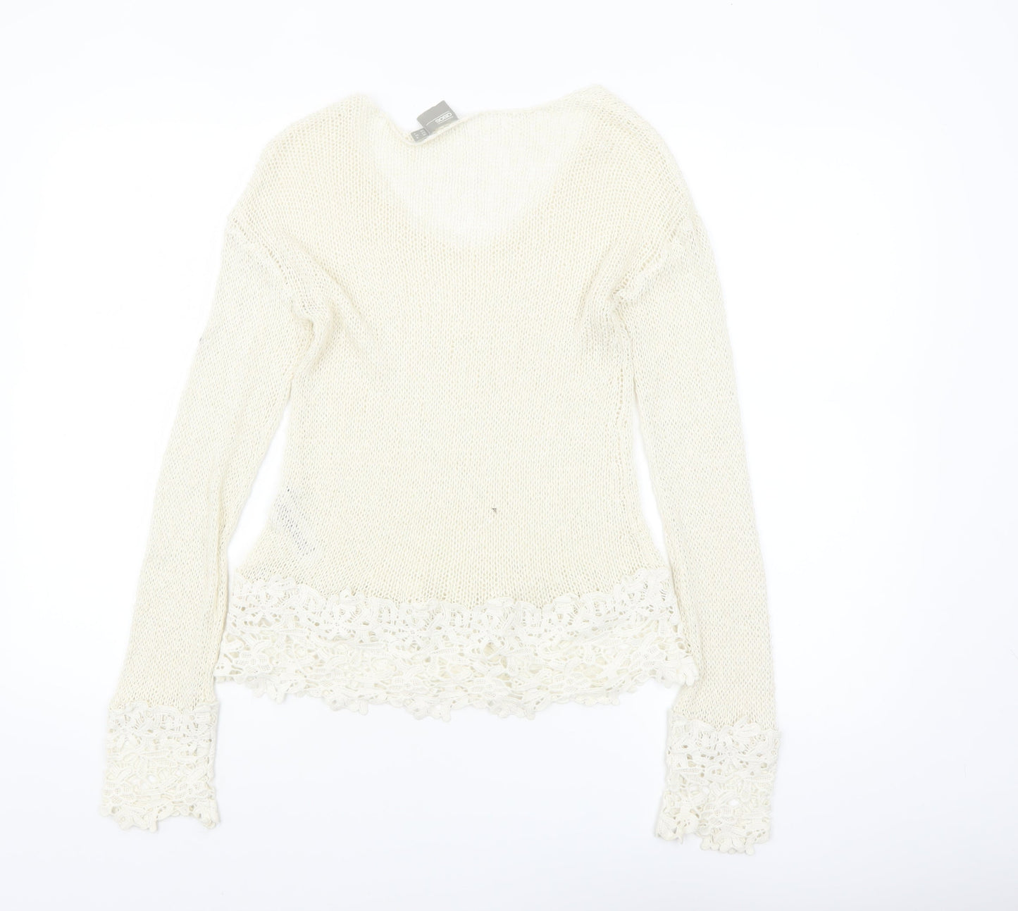 ASOS Women Ivory V-Neck Knit Lace Hem Jumper Size 8