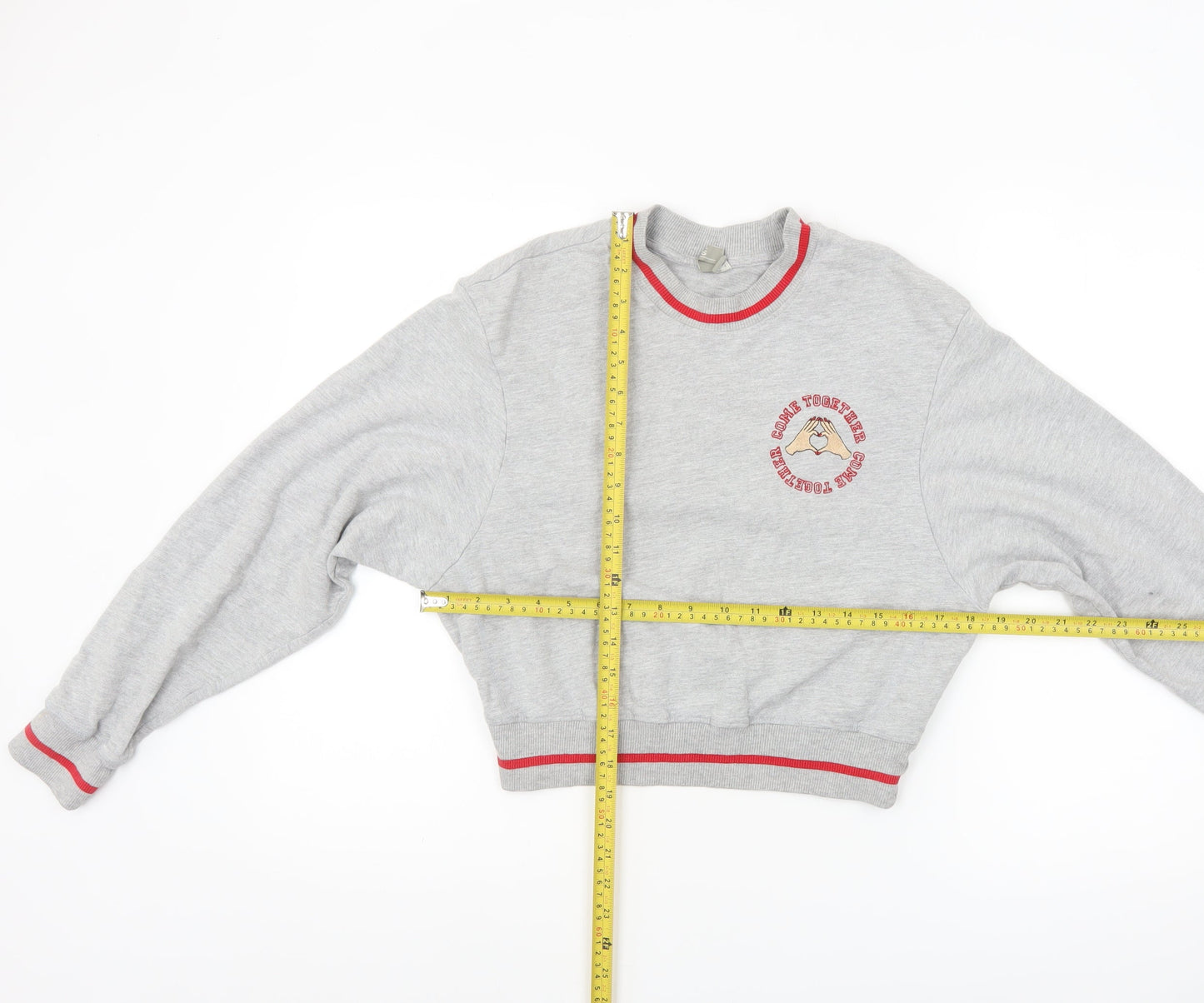 ASOS Women Grey Crop Sweatshirt UK 6 Crew Neck Graphic Print