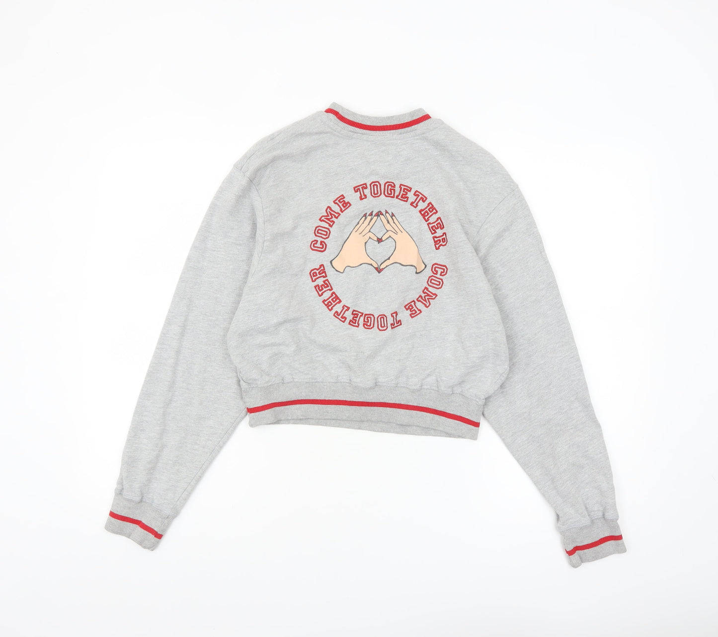 ASOS Women Grey Crop Sweatshirt UK 6 Crew Neck Graphic Print