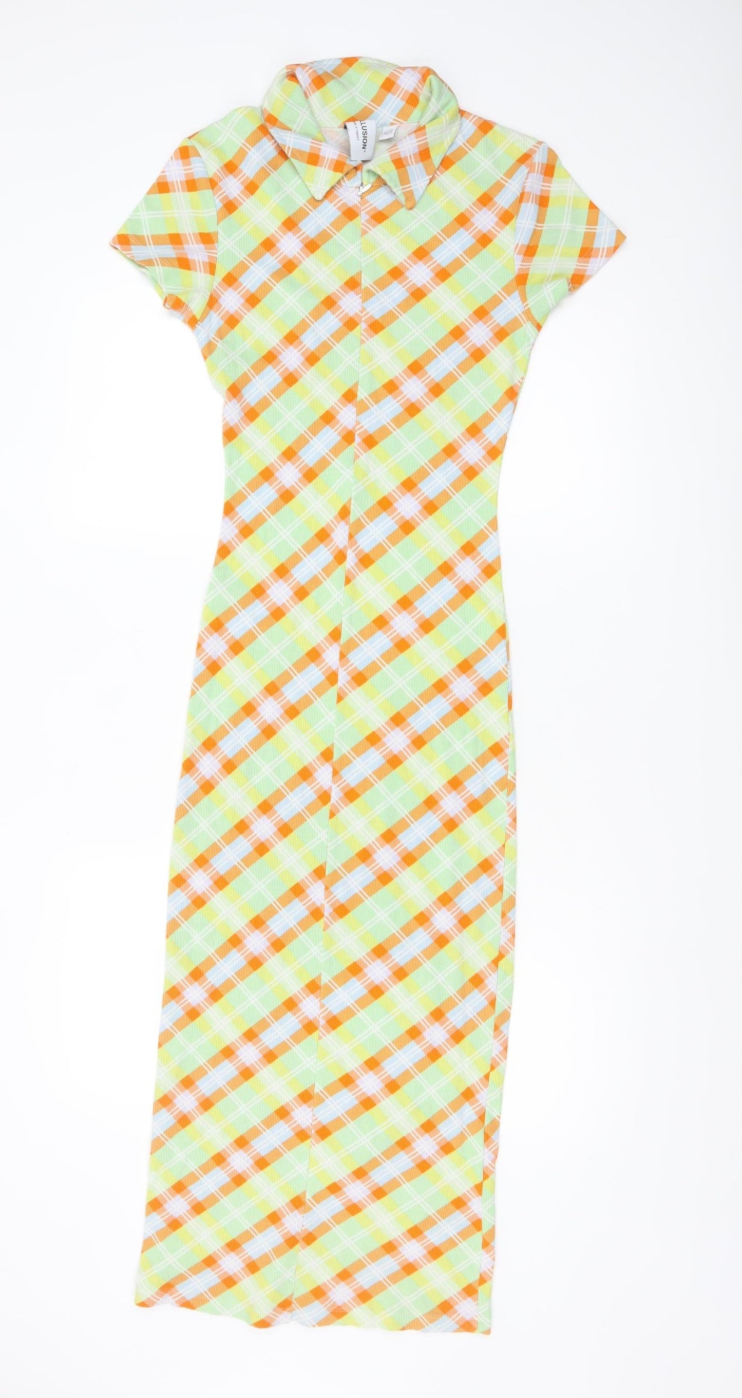 Collusion Women’s Multicoloured Check Midi Shirt Dress UK 10