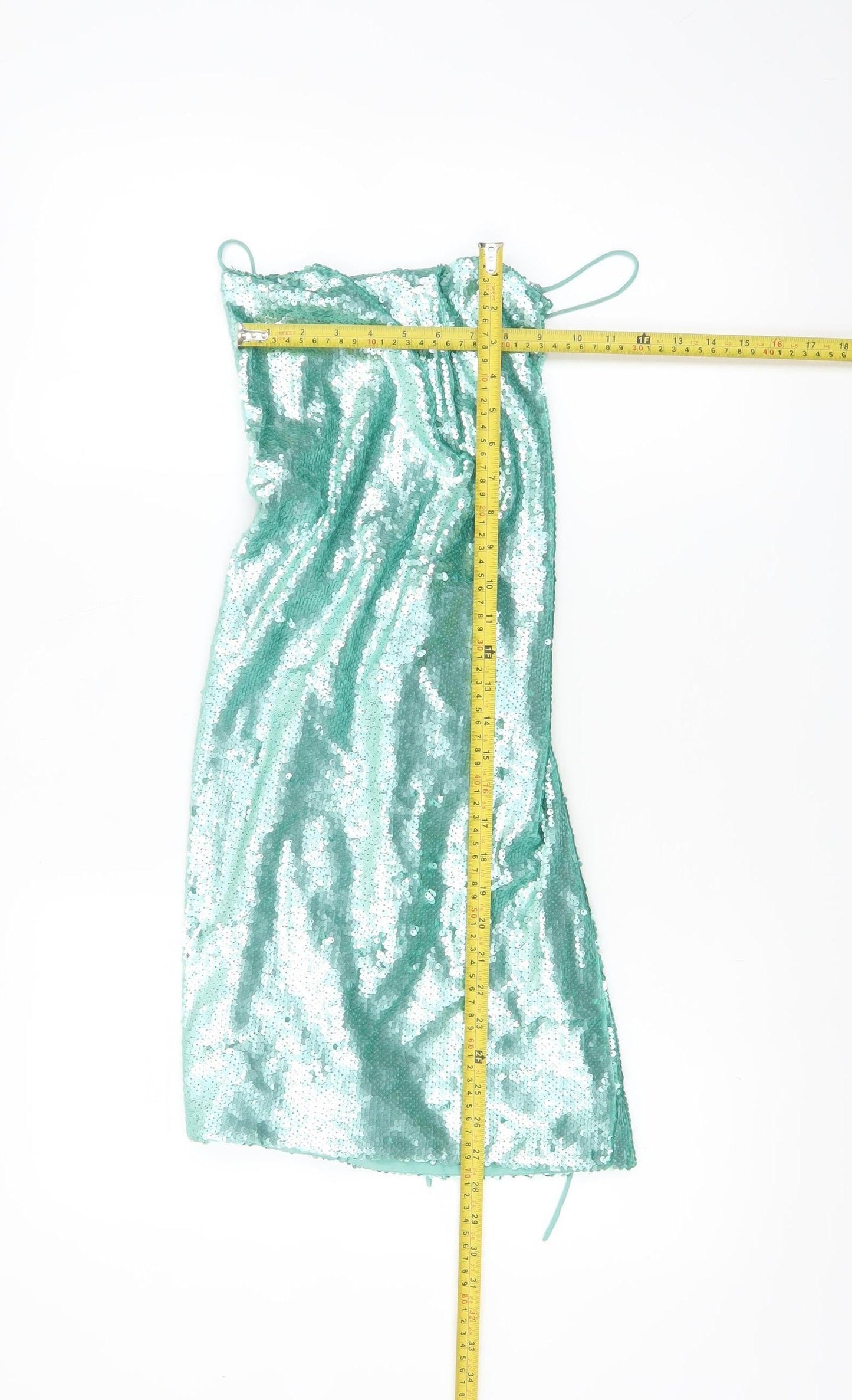 ASOS Women Green Sequin Slip Dress Size 4 Party Backless