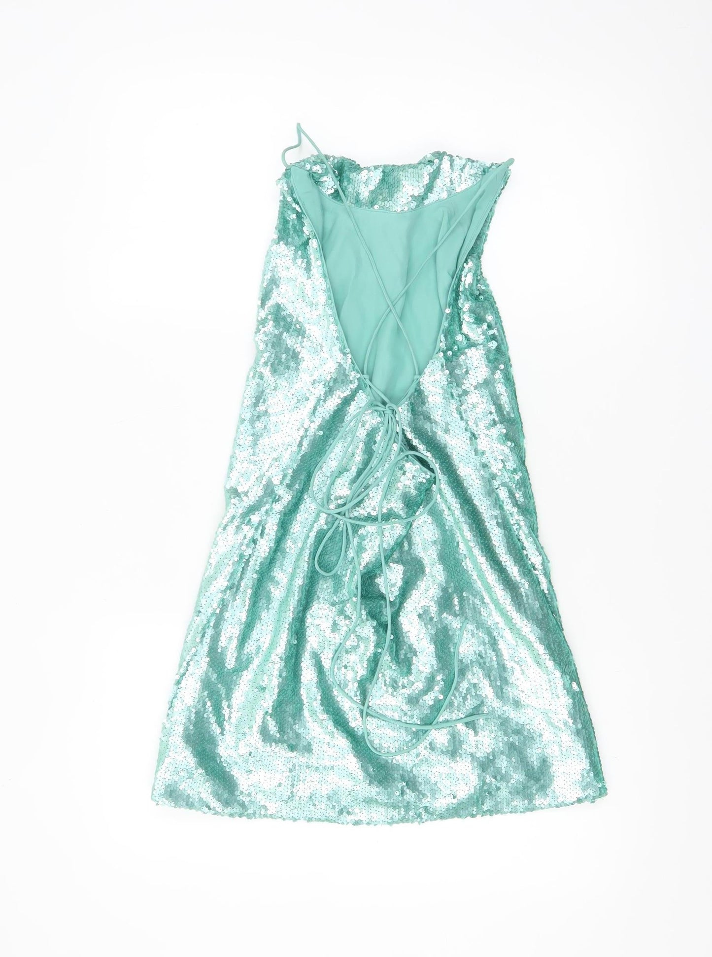 ASOS Women Green Sequin Slip Dress Size 4 Party Backless