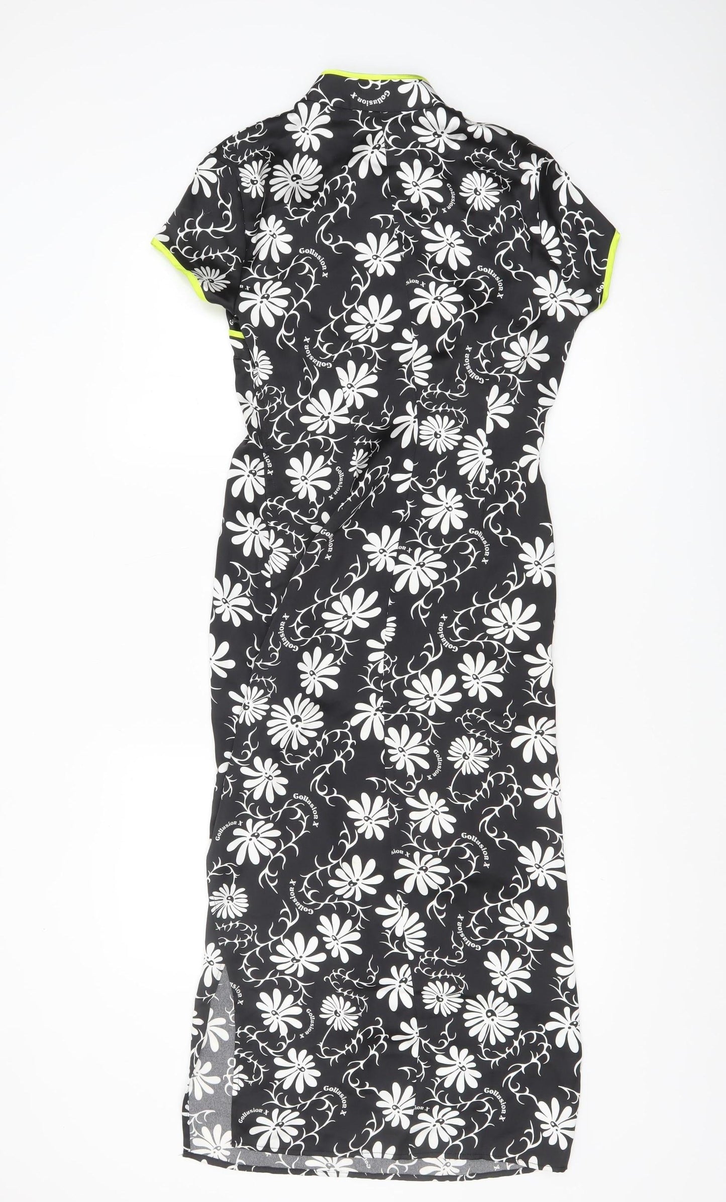 Collusion Women's Black Floral Sheath Dress Size 8 Short Sleeve Midi