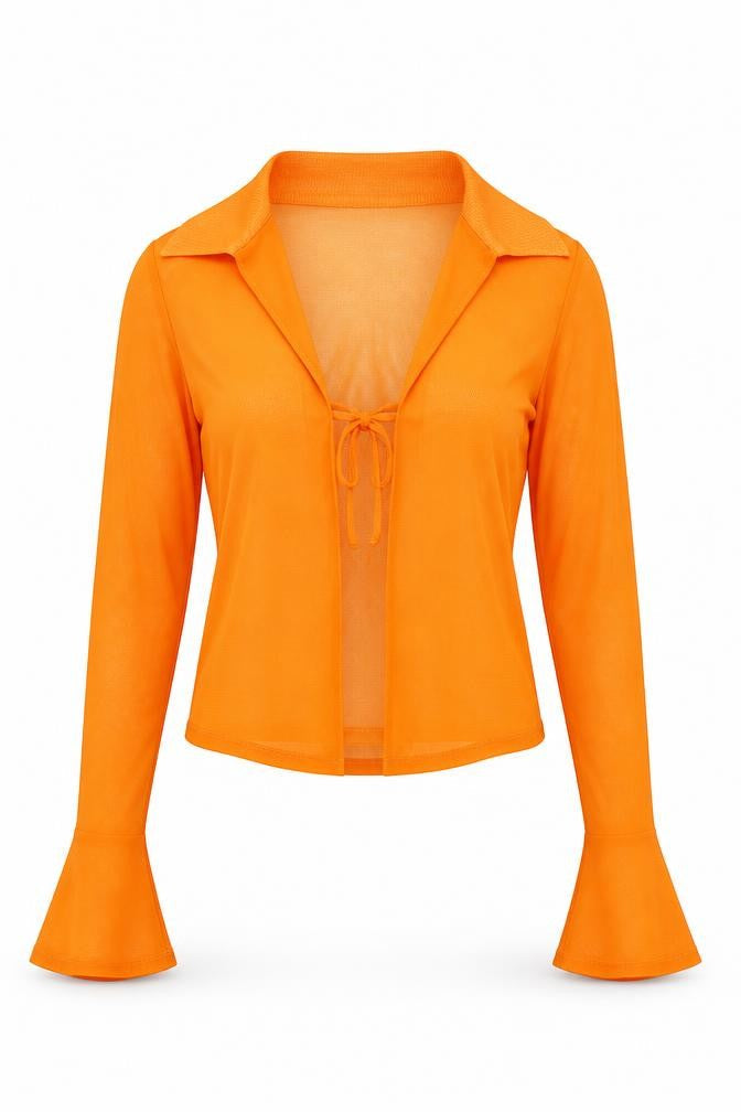 Collusion Womens Orange Mesh Long Sleeve Cropped Blouse UK 10